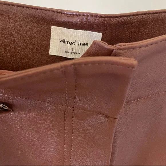 Aritzia Wilfred Free High Waisted Straight Leg Vegan Leather Pants in Chocolate - Picture 2 of 5